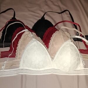 Elegant Lace Trim Bralette Set - Black, Red, White